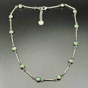 Kenneth Cole Necklace #640 silver tone jade colored stones